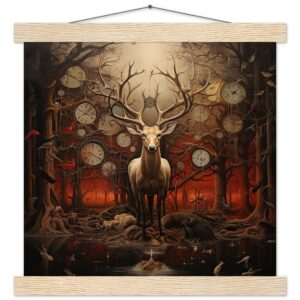 Forest Spirit God of Time Hanging Print - 30x30 cm / 12x12″, Natural wood wall hanger