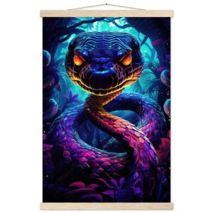 Psychedelic Snake Ultraviolet Colors Hanging Print - 40x60 cm / 16x24″, Natural wood wall hanger