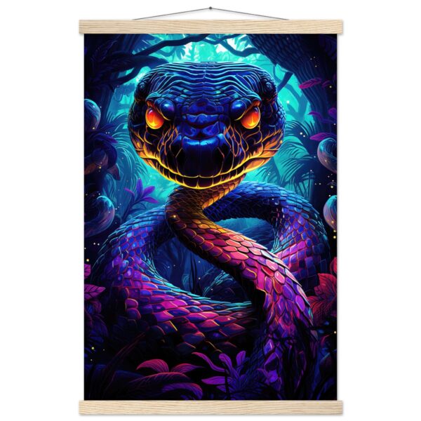 Psychedelic Snake Ultraviolet Colors Hanging Print - 40x60 cm / 16x24″, Natural wood wall hanger