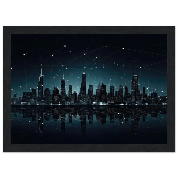 City Skyline Night Constellations Framed Print