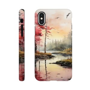 Red Lake Sunset – Watercolor Landscape Phone Case - Tough case, Apple - iPhone XS