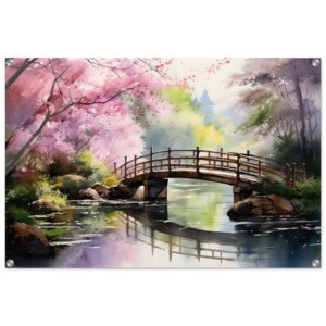 Cherry Blossom Bridge Watercolor Acrylic Print - 60x90 cm / 24x36″