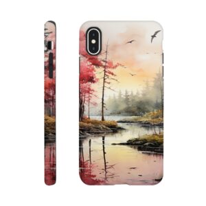 Red Lake Sunset – Watercolor Landscape Phone Case - Tough case, Apple - iPhone XS Max