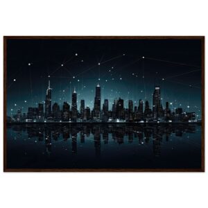 City Skyline Night Constellations Framed Print