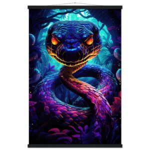 Psychedelic Snake Ultraviolet Colors Hanging Print - 60x90 cm / 24x36″, Black wall hanger