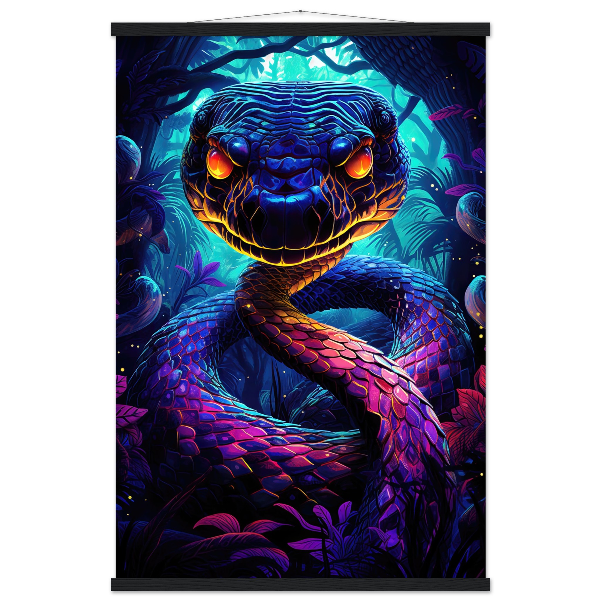 Psychedelic Snake Ultraviolet Colors Hanging Print – 60×90 cm / 24×36″, Black wall hanger