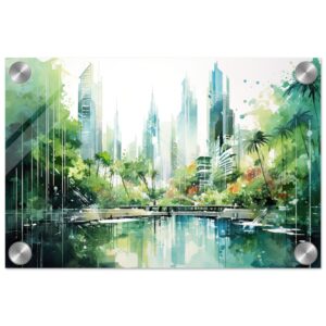 Rainy City Day Watercolor Acrylic Print - 20x30 cm / 8x12″