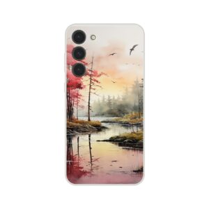 Red Lake Sunset – Watercolor Landscape Phone Case - Flexi case, Samsung - Galaxy S23 Plus