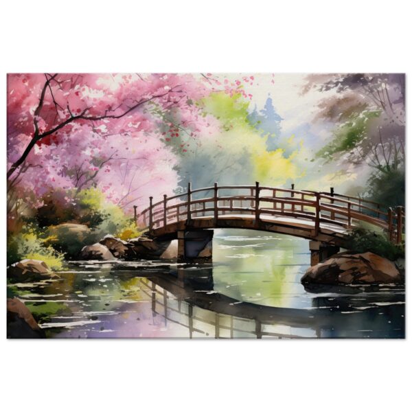 Cherry Blossom Bridge Watercolor Canvas Print - 60x90 cm / 24x36″, Thick
