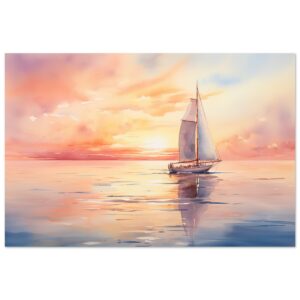 Beautiful Watercolor Sunset Sailboat Metal Print - 60x90 cm / 24x36″