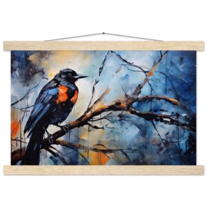 Bird Watercolor Painting Abstract Hanging Print - 30x45 cm / 12x18″, Natural wood wall hanger