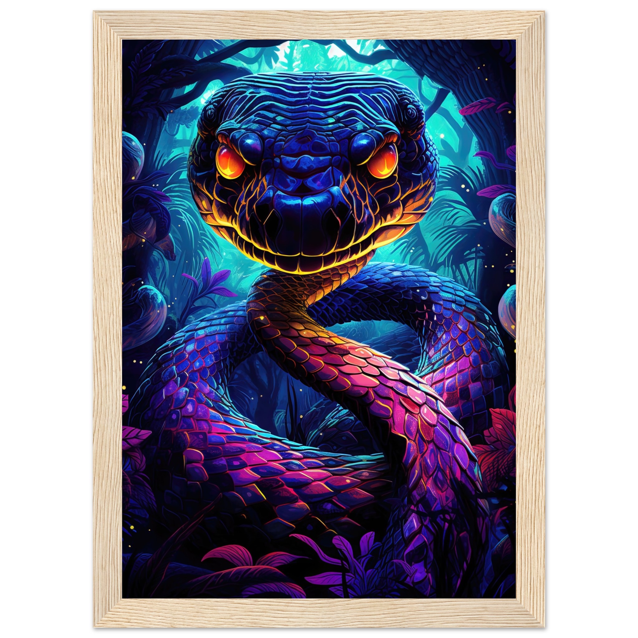 Psychedelic Snake Ultraviolet Colors Framed Print