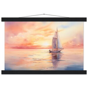 Beautiful Watercolor Sunset Sailboat Hanging Print - 30x45 cm / 12x18″, Black wall hanger
