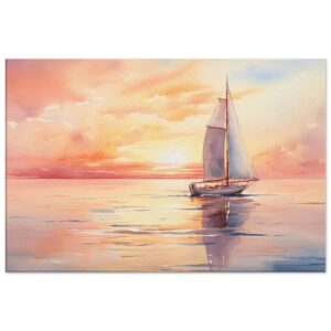 Beautiful Watercolor Sunset Sailboat Canvas Print - 50x75 cm / 20x30″, Slim