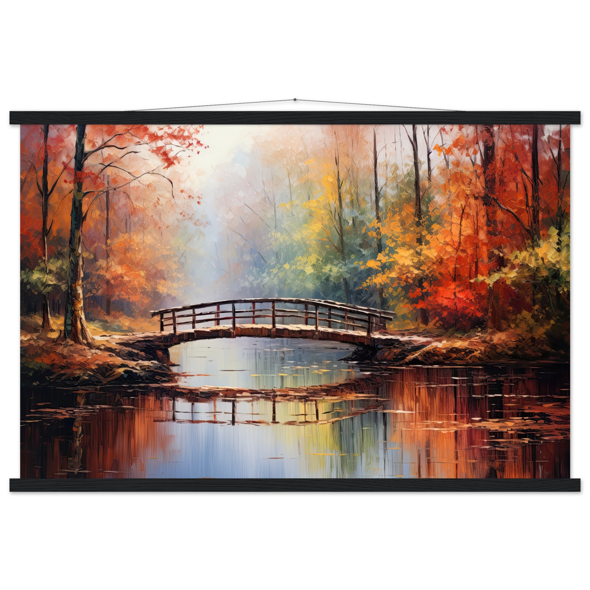 Autumn Bridge – Acrylic Painting Hanging Print – 60×90 cm / 24×36″, Black wall hanger
