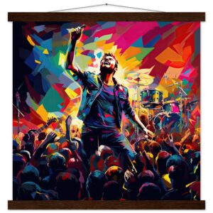 Concert in Color - Pop Art Print with Hanger - 45x45 cm / 18x18″, Dark wood wall hanger
