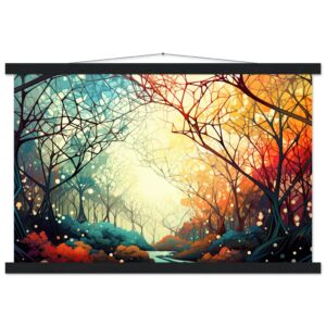 Forest Colorful Abstract Landscape Hanging Print - 40x60 cm / 16x24″, Black wall hanger
