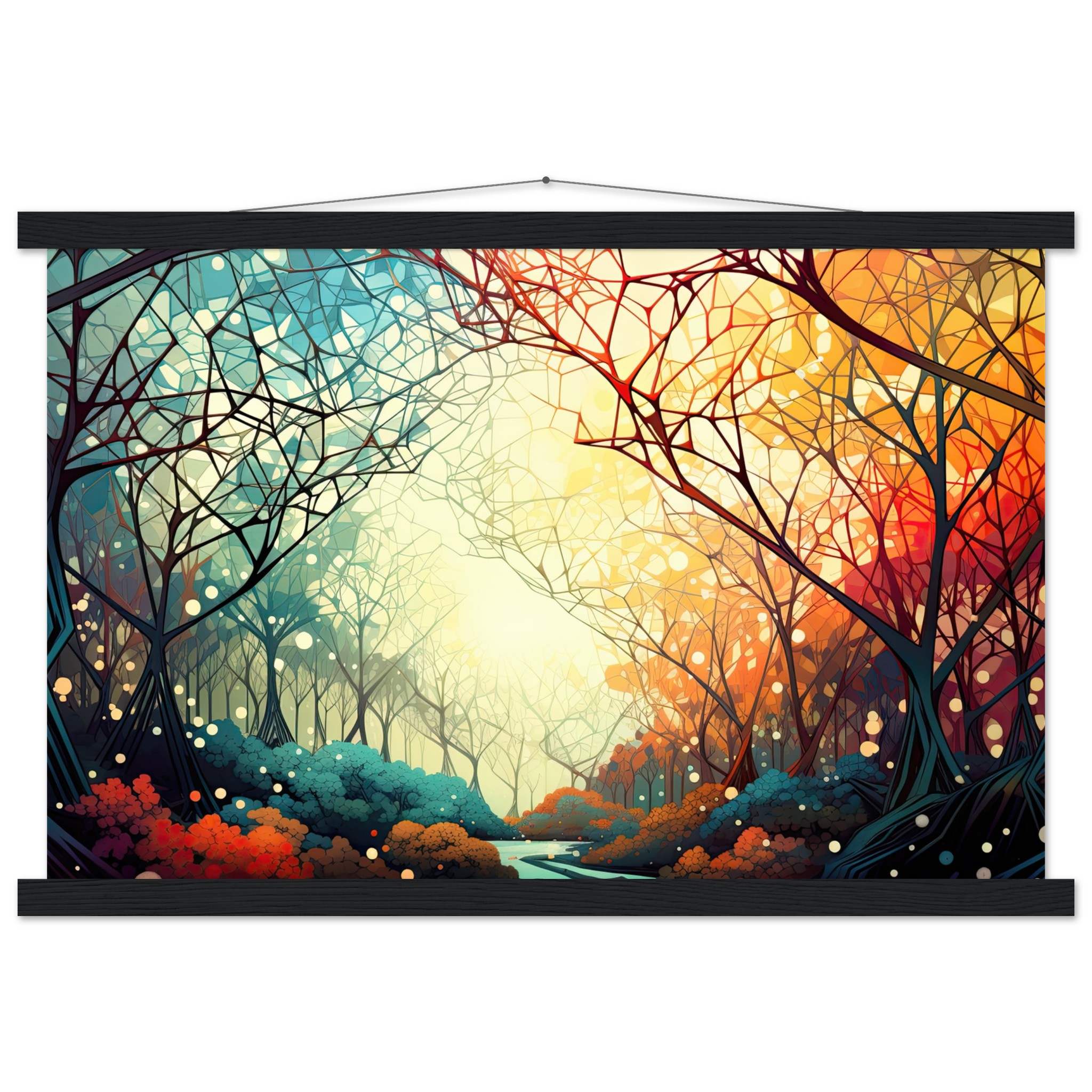 Forest Colorful Abstract Landscape Hanging Print – 40×60 cm / 16×24″, Black wall hanger