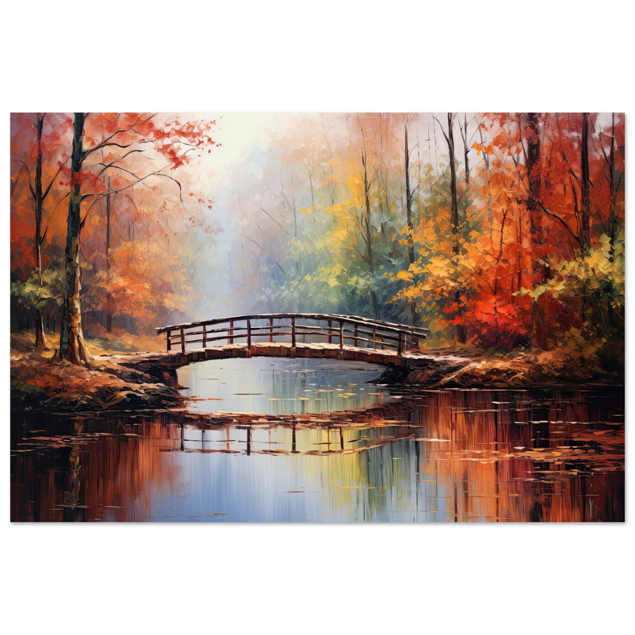 Autumn Bridge – Acrylic Painting Metal Print