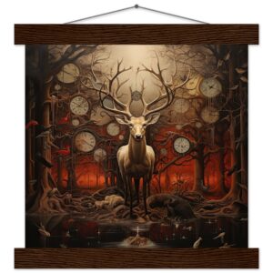 Forest Spirit God of Time Hanging Print - 25x25 cm / 10x10″, Dark wood wall hanger
