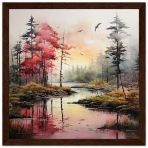 Red Lake Sunset – Watercolor Landscape Framed Print