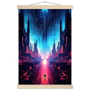 Digital Paradise Abstract Futuristic Hanging Print - 30x45 cm / 12x18″, Natural wood wall hanger