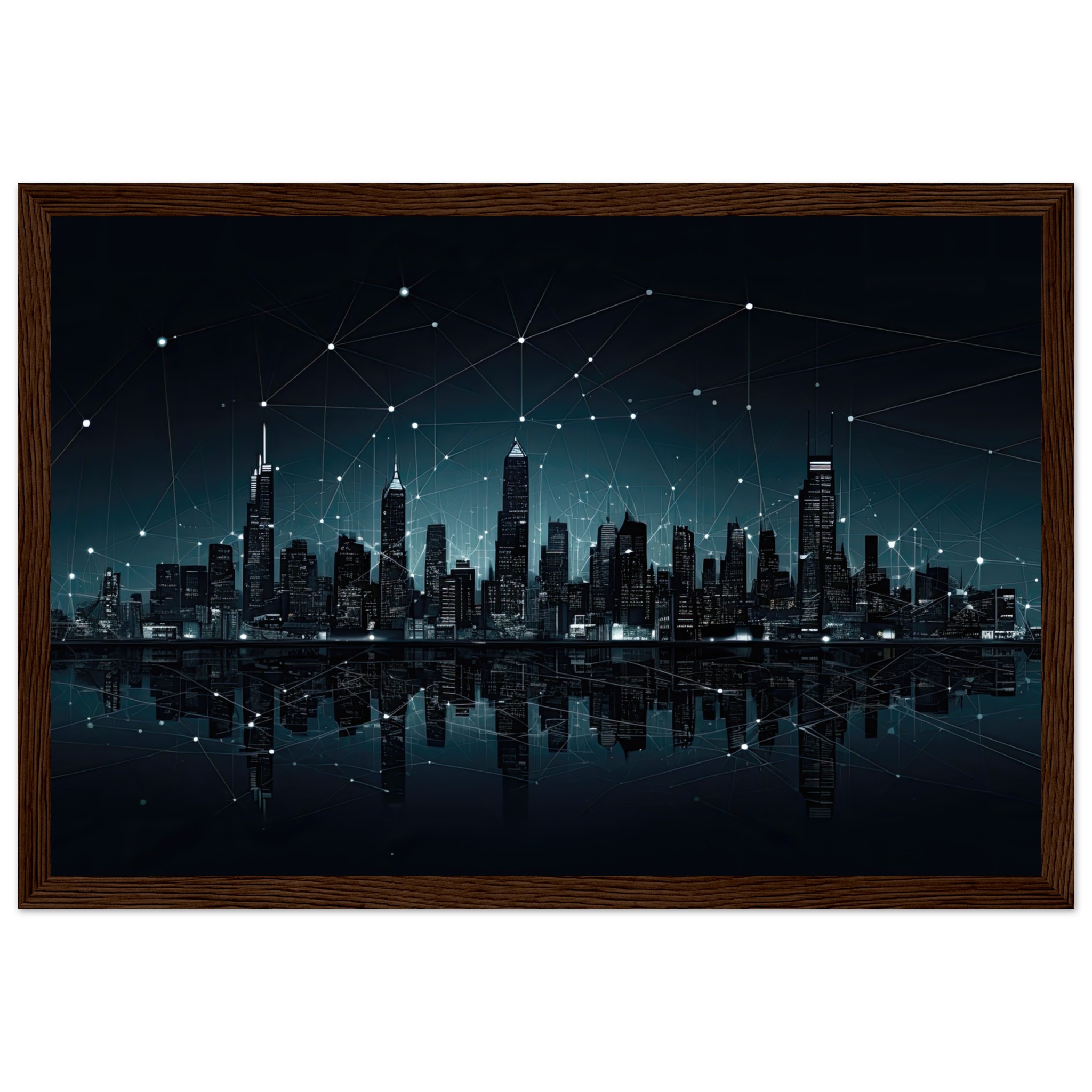 City Skyline Night Constellations Framed Print
