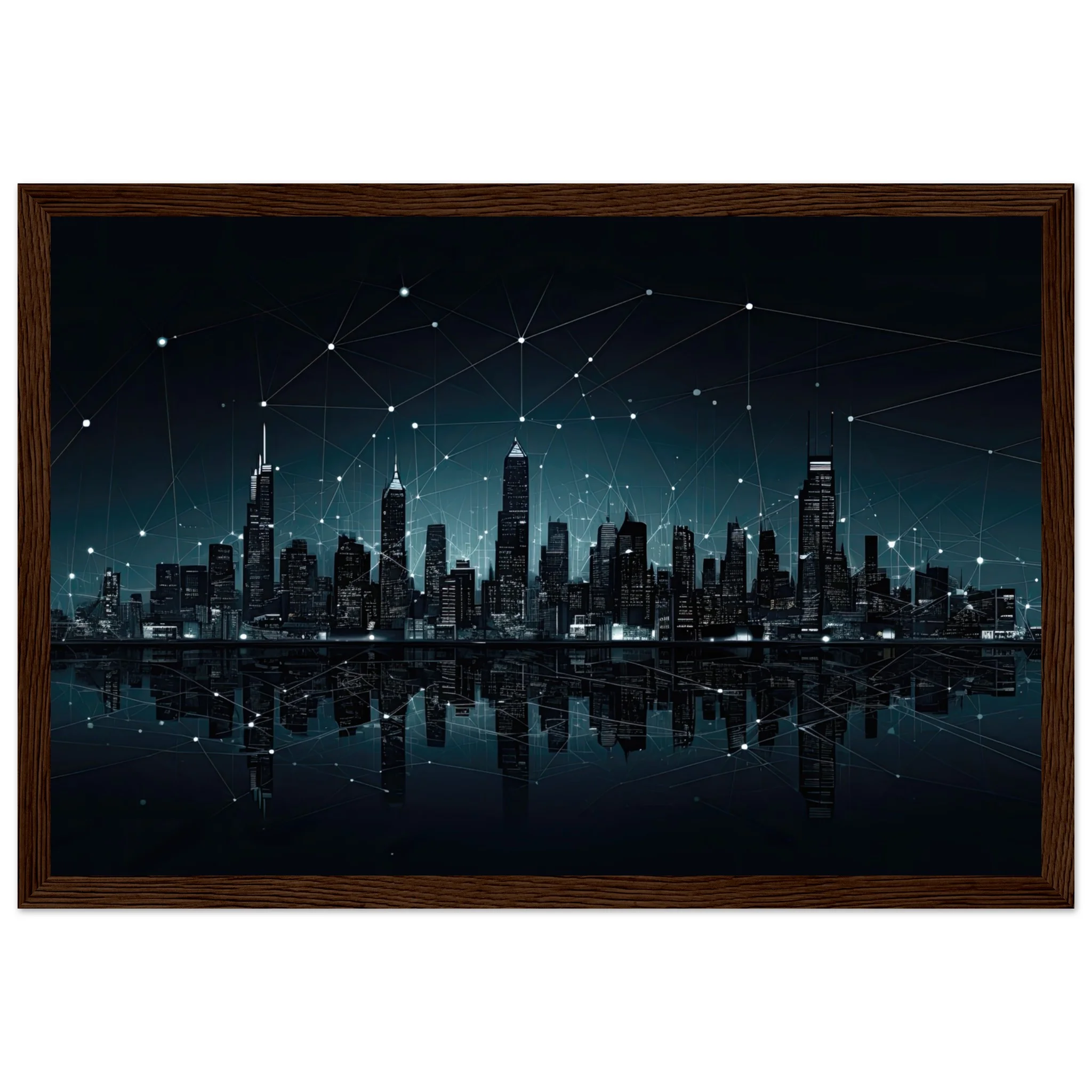 City Skyline Night Constellations Framed Print