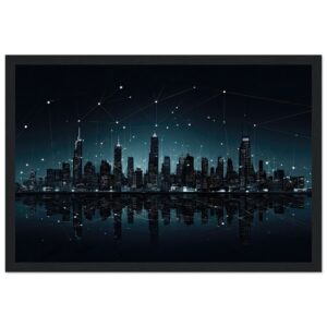 City Skyline Night Constellations Framed Print