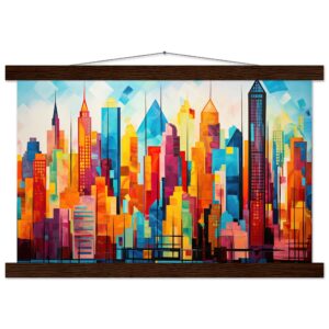 Colorful Abstract Cityscape Painted - Hanging Print - 30x45 cm / 12x18″, Dark wood wall hanger