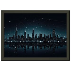 City Skyline Night Constellations Framed Print