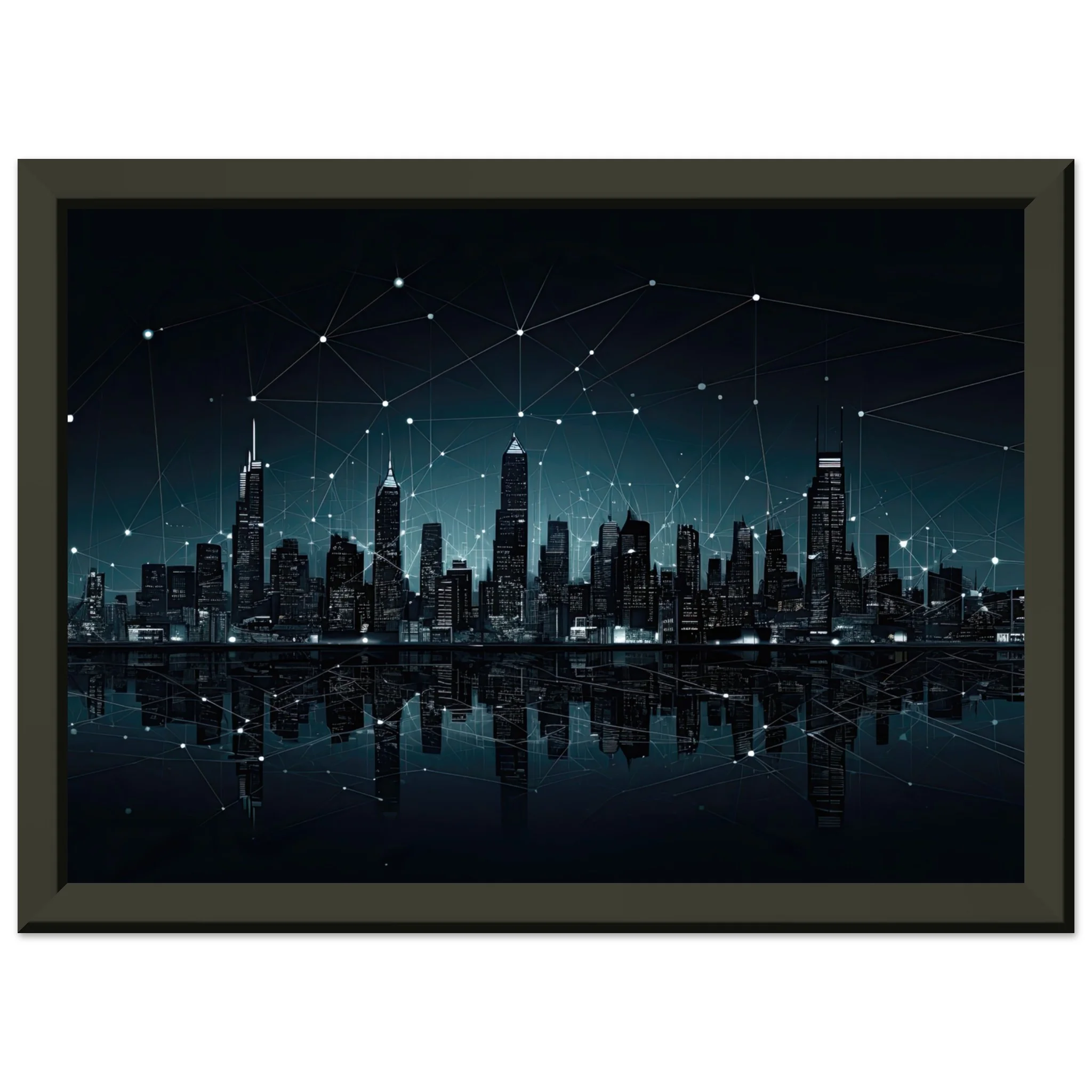 City Skyline Night Constellations Framed Print