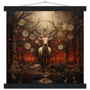 Forest Spirit God of Time Hanging Print - 35x35 cm / 14x14″, Black wall hanger