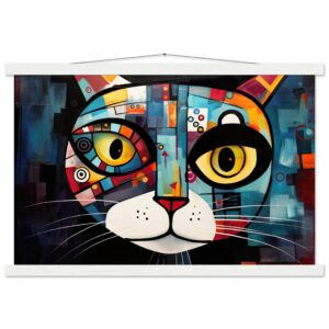 Abstract Painted Cat Face Hanging Print - 40x60 cm / 16x24″, White wall hanger