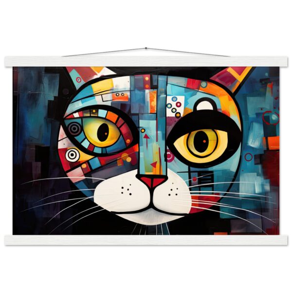 Abstract Painted Cat Face Hanging Print - 40x60 cm / 16x24″, White wall hanger