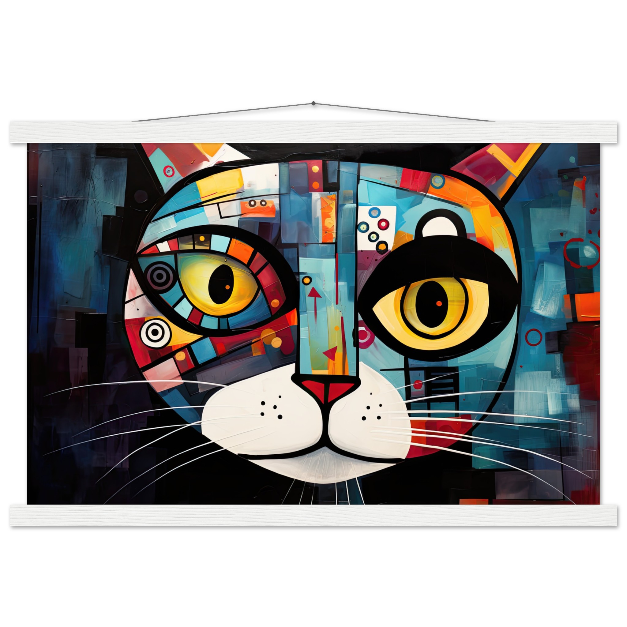 Abstract Painted Cat Face Hanging Print – 40×60 cm / 16×24″, White wall hanger