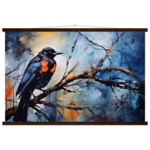 Bird Watercolor Painting Abstract Hanging Print - 60x90 cm / 24x36″, Dark wood wall hanger
