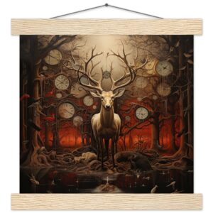 Forest Spirit God of Time Hanging Print - 25x25 cm / 10x10″, Natural wood wall hanger