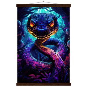 Psychedelic Snake Ultraviolet Colors Hanging Print - 40x60 cm / 16x24″, Dark wood wall hanger