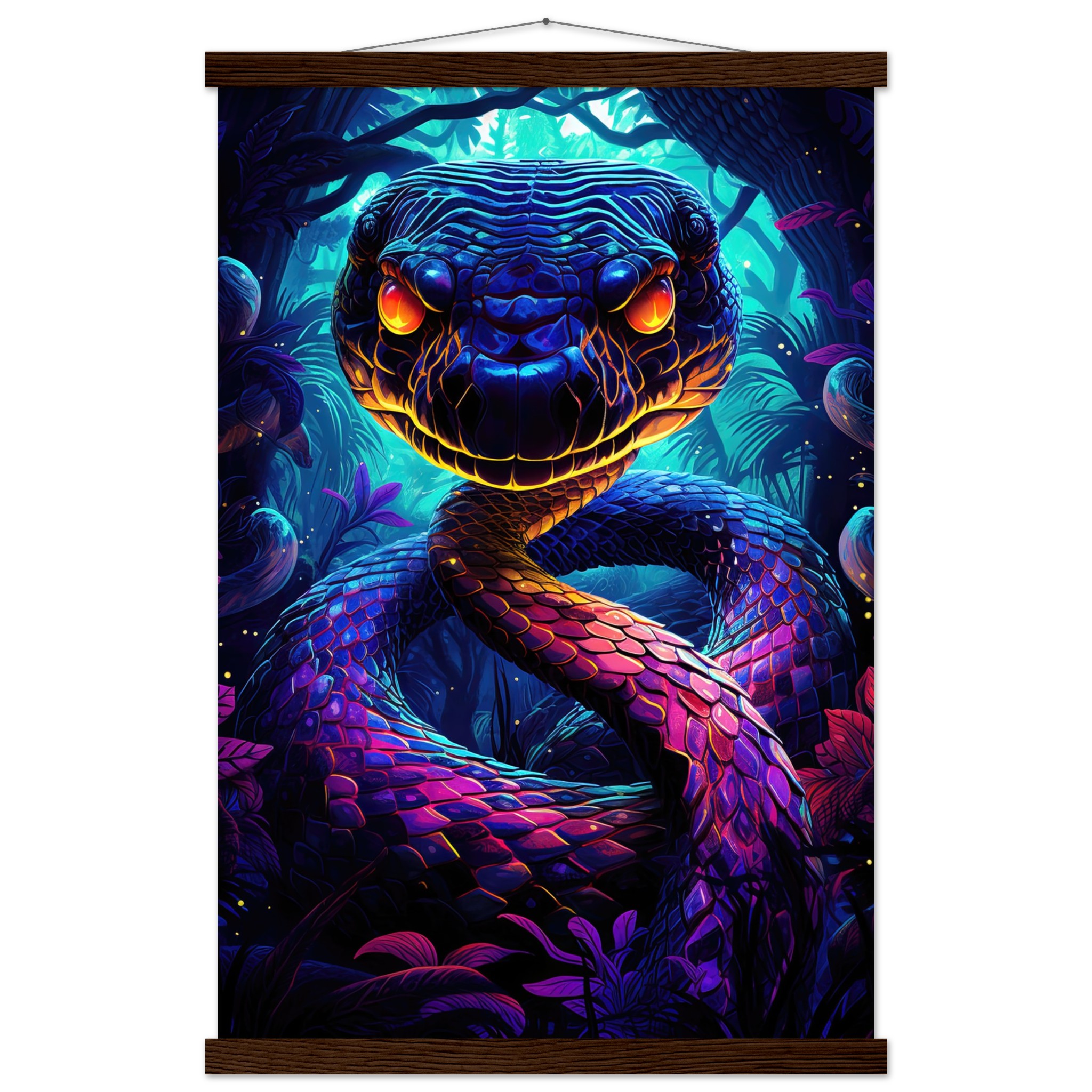 Psychedelic Snake Ultraviolet Colors Hanging Print – 40×60 cm / 16×24″, Dark wood wall hanger