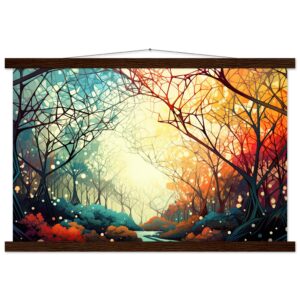 Forest Colorful Abstract Landscape Hanging Print - 40x60 cm / 16x24″, Dark wood wall hanger