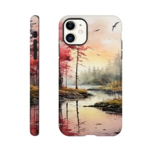 Red Lake Sunset – Watercolor Landscape Phone Case - Tough case, Apple - iPhone 11