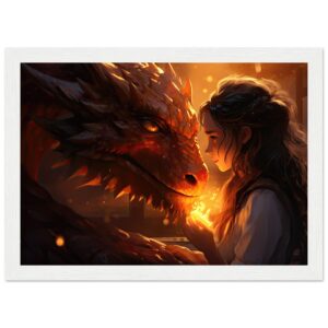 Magical Friendship – Girl and Dragon – Framed Print