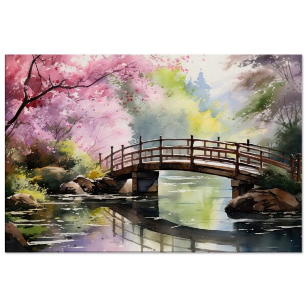 Cherry Blossom Bridge Watercolor Canvas Print - 50x75 cm / 20x30″, Slim