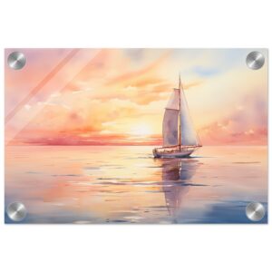 Beautiful Watercolor Sunset Sailboat Acrylic Print - 20x30 cm / 8x12″