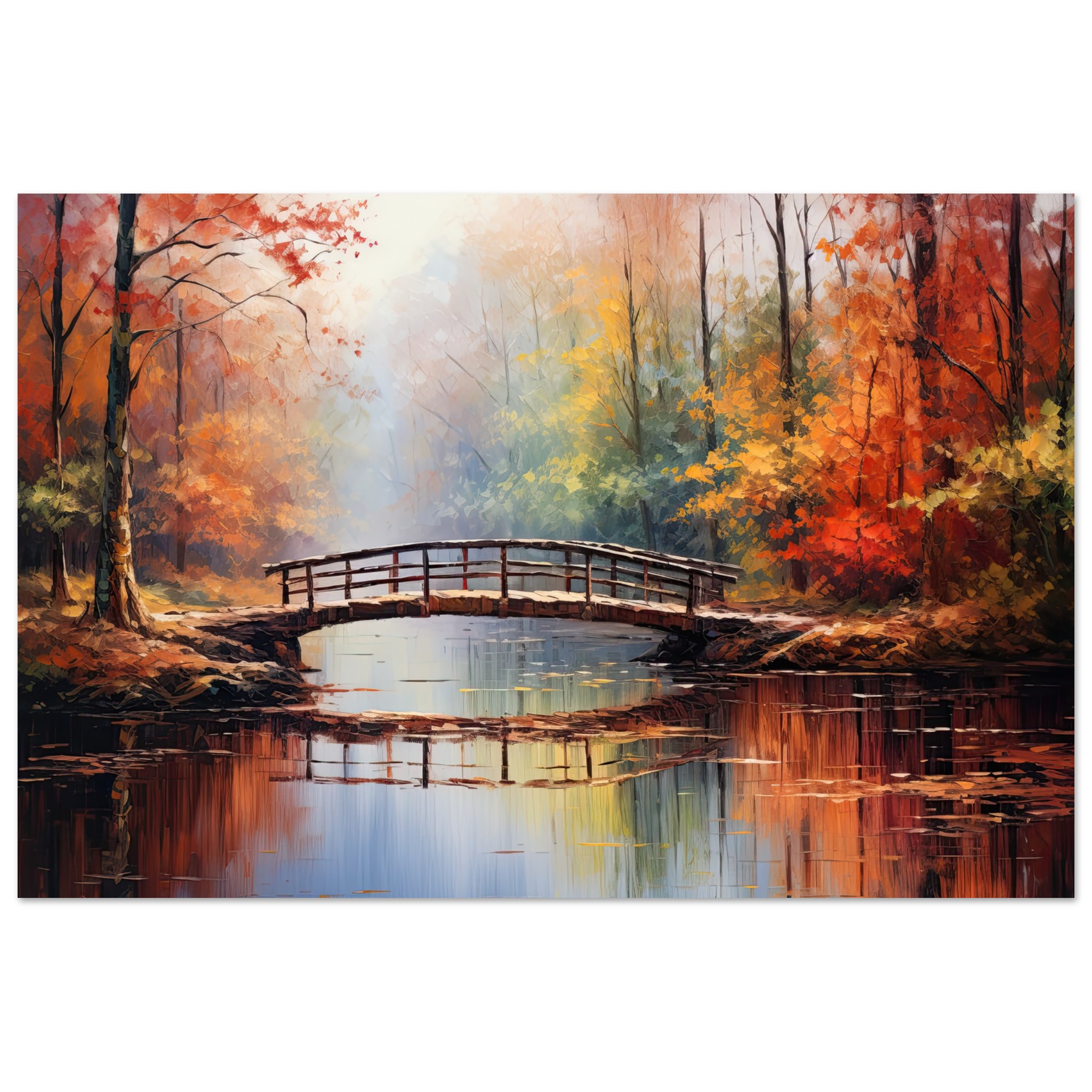 Autumn Bridge – Acrylic Painting Metal Print – 20×30 cm / 8×12″