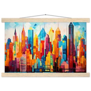 Colorful Abstract Cityscape Painted - Hanging Print - 30x45 cm / 12x18″, Natural wood wall hanger