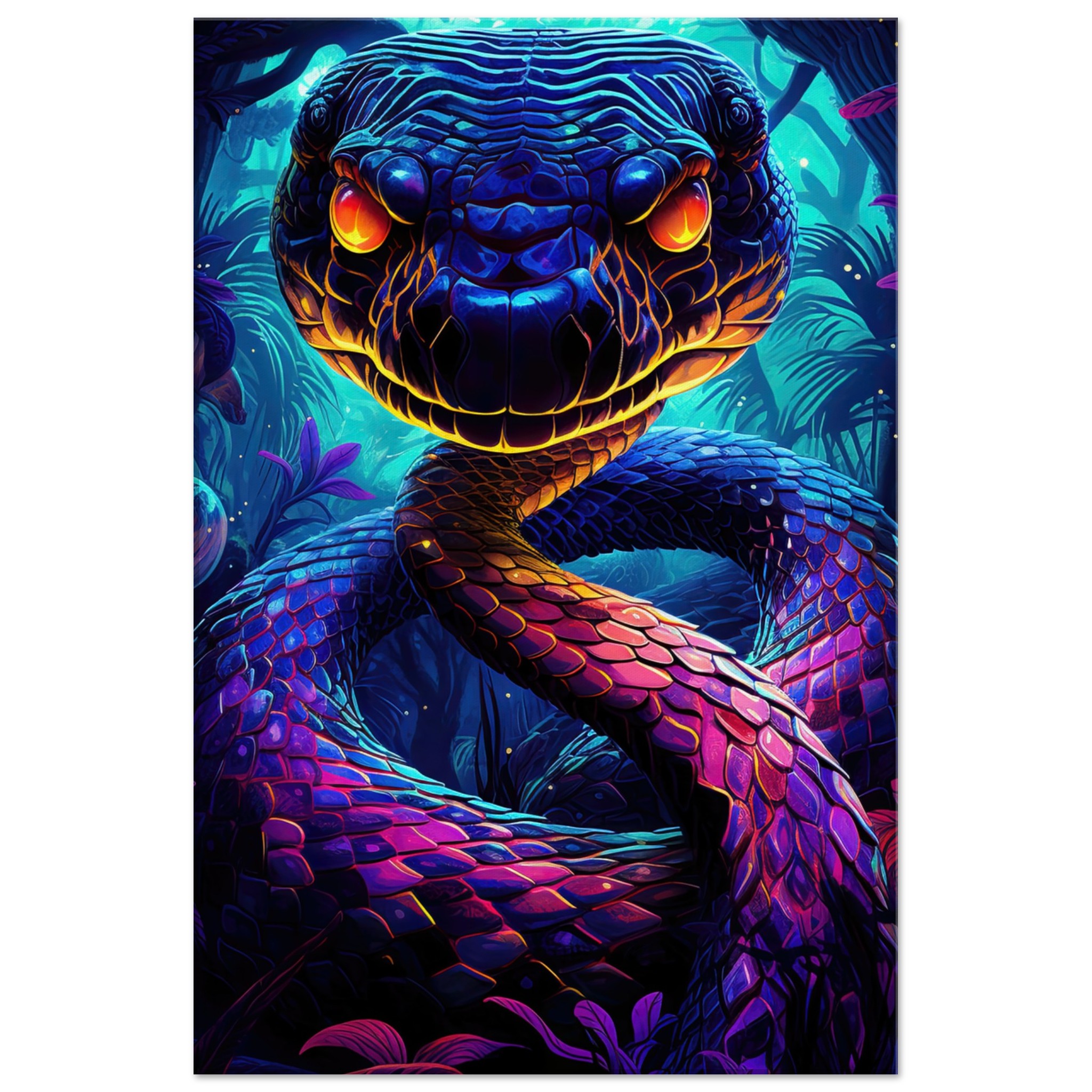 Psychedelic Snake Ultraviolet Colors Canvas Print – 50×75 cm / 20×30″, Thick