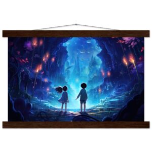 A World of Wonder - Anime Style Hanging Print - 30x45 cm / 12x18″, Dark wood wall hanger