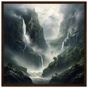 Mountain Waterfalls Rugged Framed Print